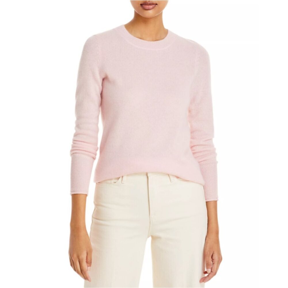 Aqua 100% Cashmere Crew Neck Pullover Sweater Cozy Quiet Luxury Pink - Large